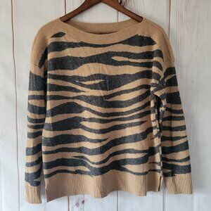 Loft Women’s S Wool Blend Boat Neck Biege/Gray Zebra Print Pullover Sweater